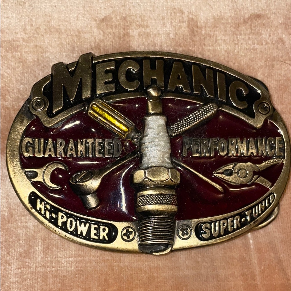 Mechanic Belt Buckle - Gold and Brown